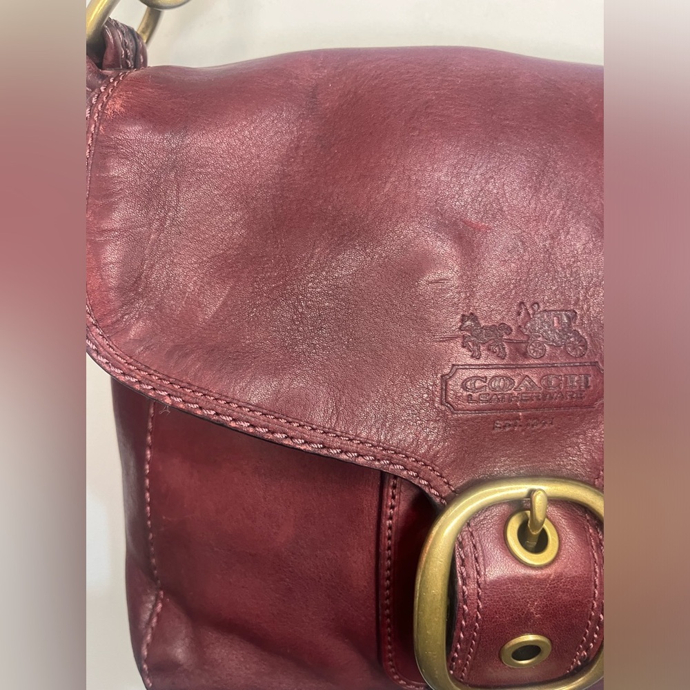 Coach Leather Shoulder Bag in Deep Burgundy with Brass Buckle - Picture 6 of 9